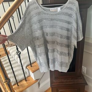 Silver Striped Sequin Sweater